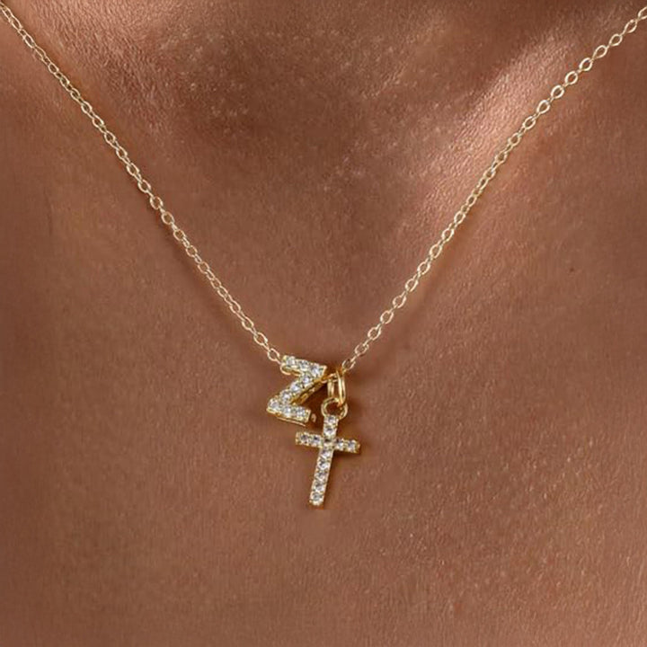 Kalsten | Dainty Diamond Initial & Cross Necklace