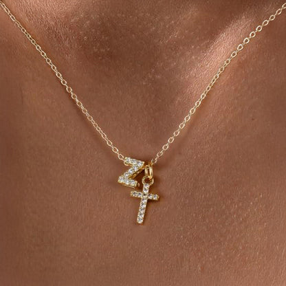 Brehn | Delicate Diamond Initial & Cross Necklace
