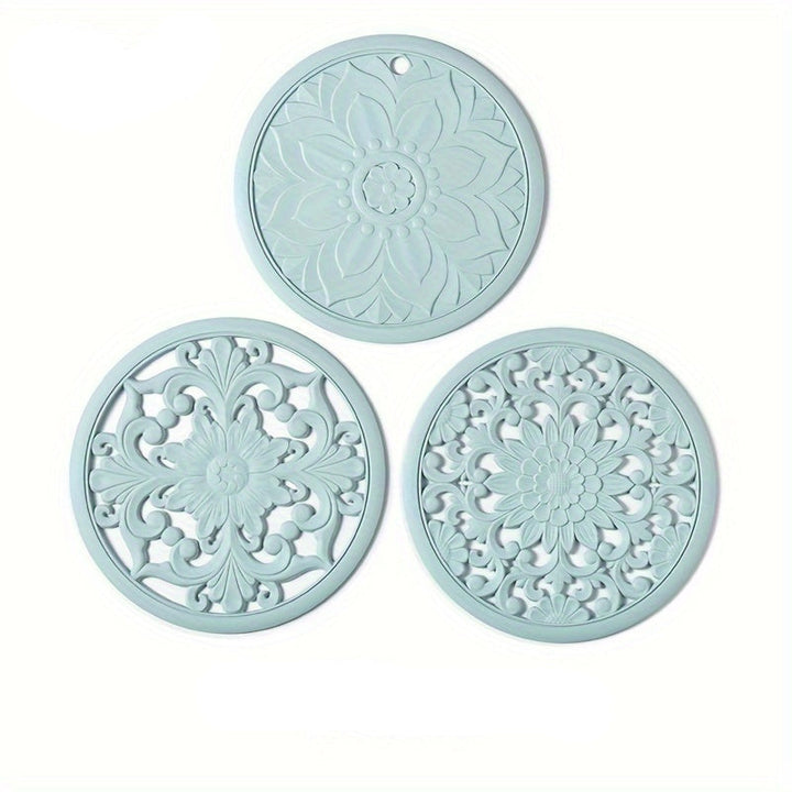 Kalsten | Set of 3 Heat Resistant Silicone Mats with Floral Pattern – Protection up to 230°C, Non-Slip, 16 cm
