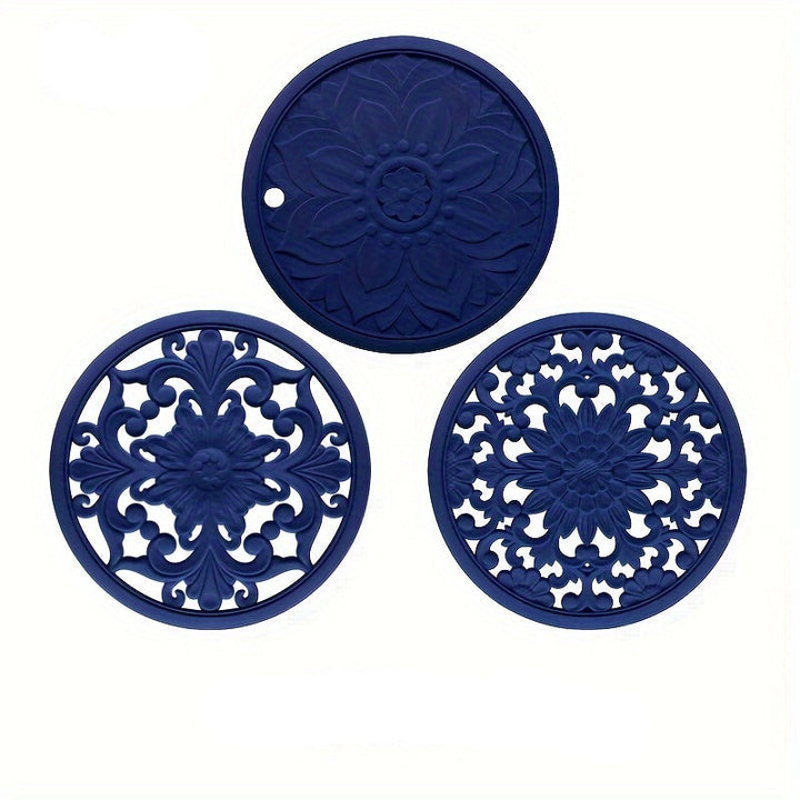 Kalsten | Set of 3 Heat Resistant Silicone Mats with Floral Pattern – Protection up to 230°C, Non-Slip, 16 cm