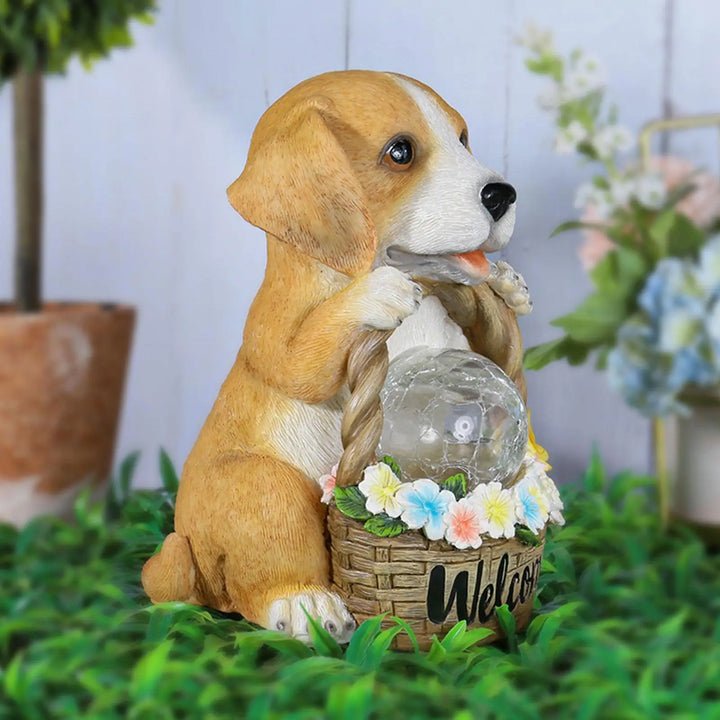 Solar-powered dog sculpture with LED – Weatherproof decorative figure for garden and terrace | Kalsten