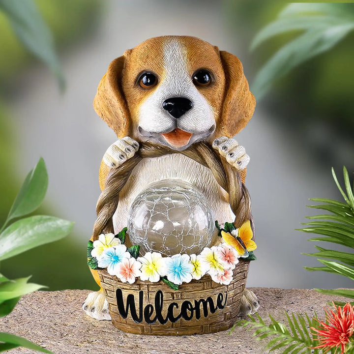 Solar-powered dog sculpture with LED – Weatherproof decorative figure for garden and terrace | Kalsten
