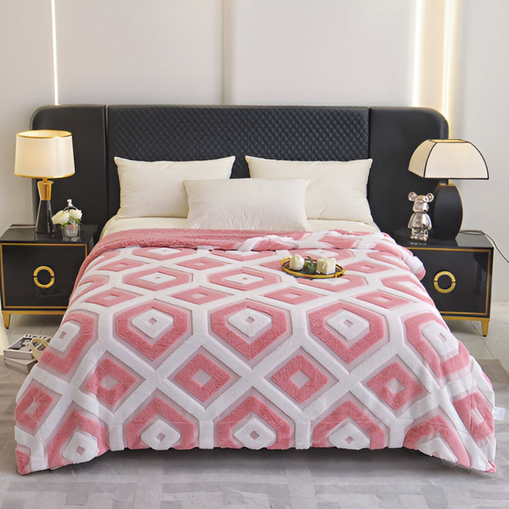 Double Layer Geometric Throw Blanket – Soft Cotton-Poly Blend for All-Season Comfort, Machine Washable, Ideal for Beds and Sofas 2