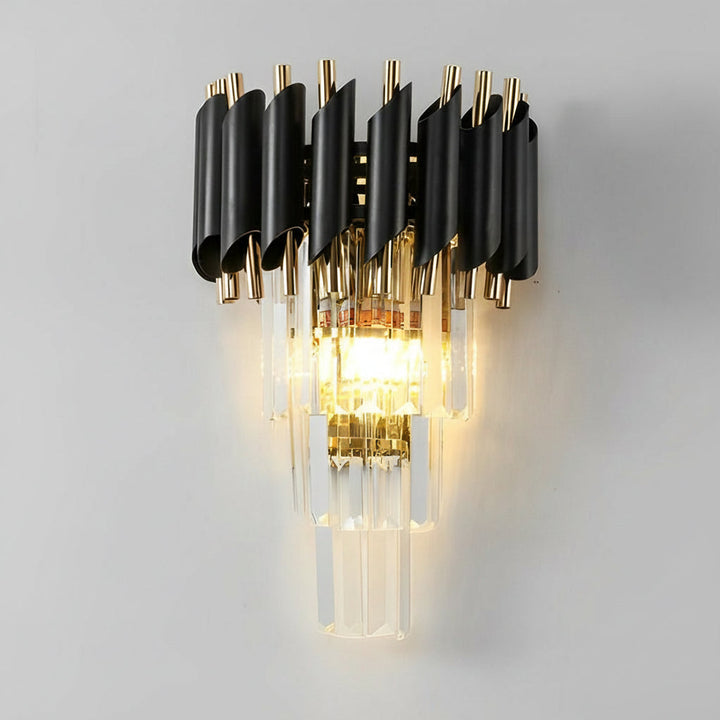 LED Wall Sconce Light – Modern Postmodern Crystal Gold Black (35x25cm / 14x10in) | Kalsten
