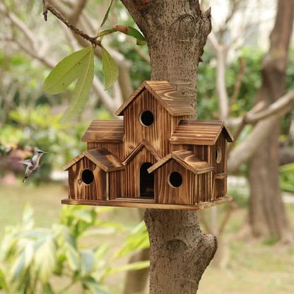 Skanto | Rustic Wood Handmade Birdhouse with 6 Entrances