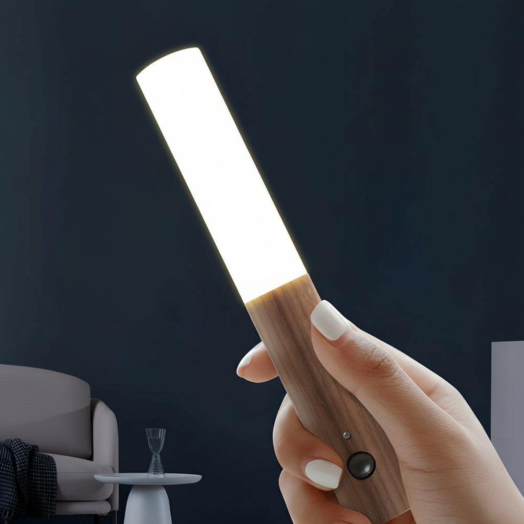 LED Night Light Wall Sconce – Wood Motion Sensor Magnetic USB Rechargeable (18x2.5cm / 7.1x1in) | Kalsten
