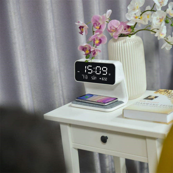 3-in-1 Bedside Lamp with Wireless Charger – LCD Alarm Clock & Touch Dimmable LED Table Lamp | Kalsten