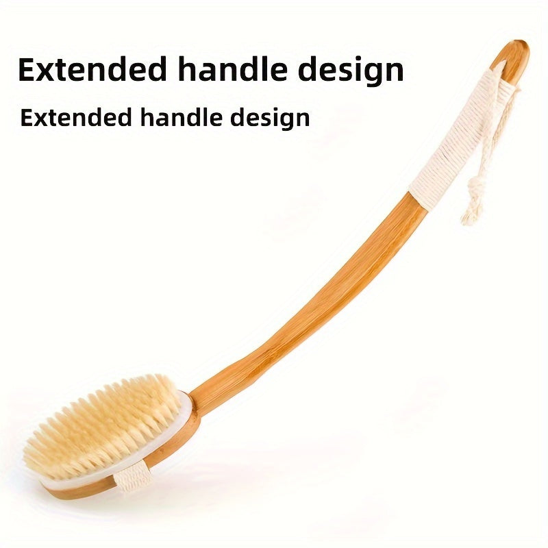 Back Wild Boar Bristle Cleaning Sponge for the Shower - Long Wooden Handle Bath Sponge Brush, soft natural bristles for back cleaning Kalsten