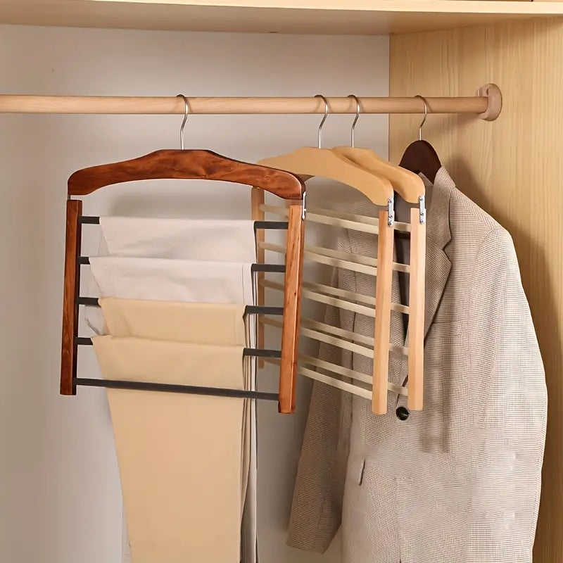 Wooden Pants Hanger with Multiple Layers for Closet Organization | Kalsten