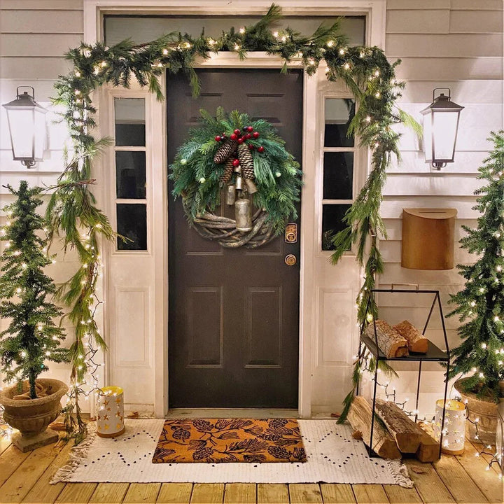 Kalsten | Christmas Wreath | Boho Style | Rustic Vine Base with Pinecones & Golden Bells