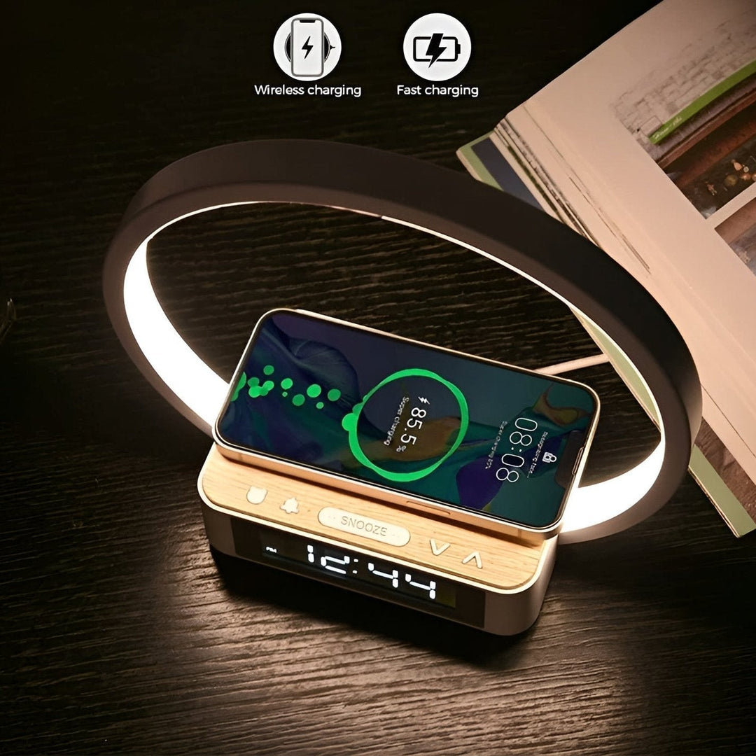 GlowMax 3-in-1 LED Table Lamp – Wireless Charger, Alarm Clock & Touch Control | Kalsten