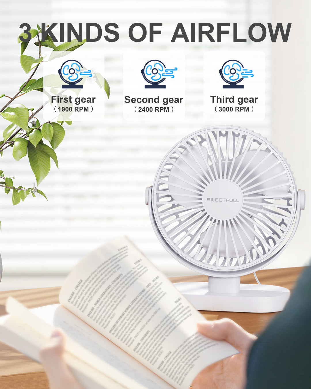 6.5 Inch USB Small Desk Fan for Home Office Car Outdoor Travel | Kalsten