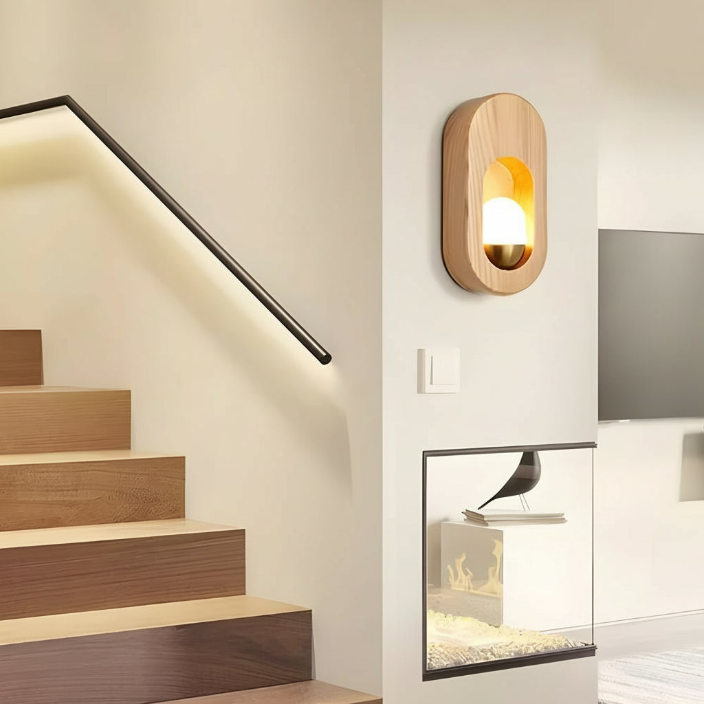 LED Wall Sconce Light – Modern Minimalist Oval Wood Nordic Walnut (20x10cm / 7.9x3.9in) | Kalsten