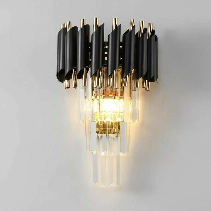 LED Wall Sconce Light – Modern Postmodern Crystal Gold Black (35x25cm / 14x10in) | Kalsten