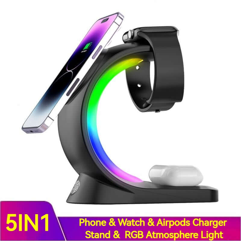4 In 1 Magnetic Wireless Charger Fast Charging For Smart Phone Atmosphere Light Charging Station For Airpods Pro I-phone Watch | Kalsten