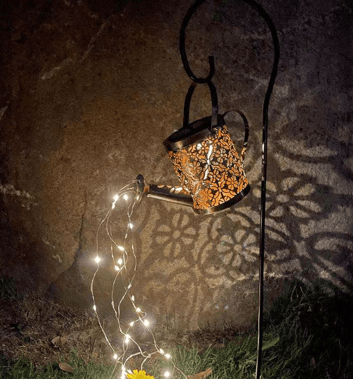 Enchanted Watering Can Outdoor Solar Watering Can Ornament Lamp Garden Art Light Decoration Hollow-out Iron Shower LED Lights | Kalsten