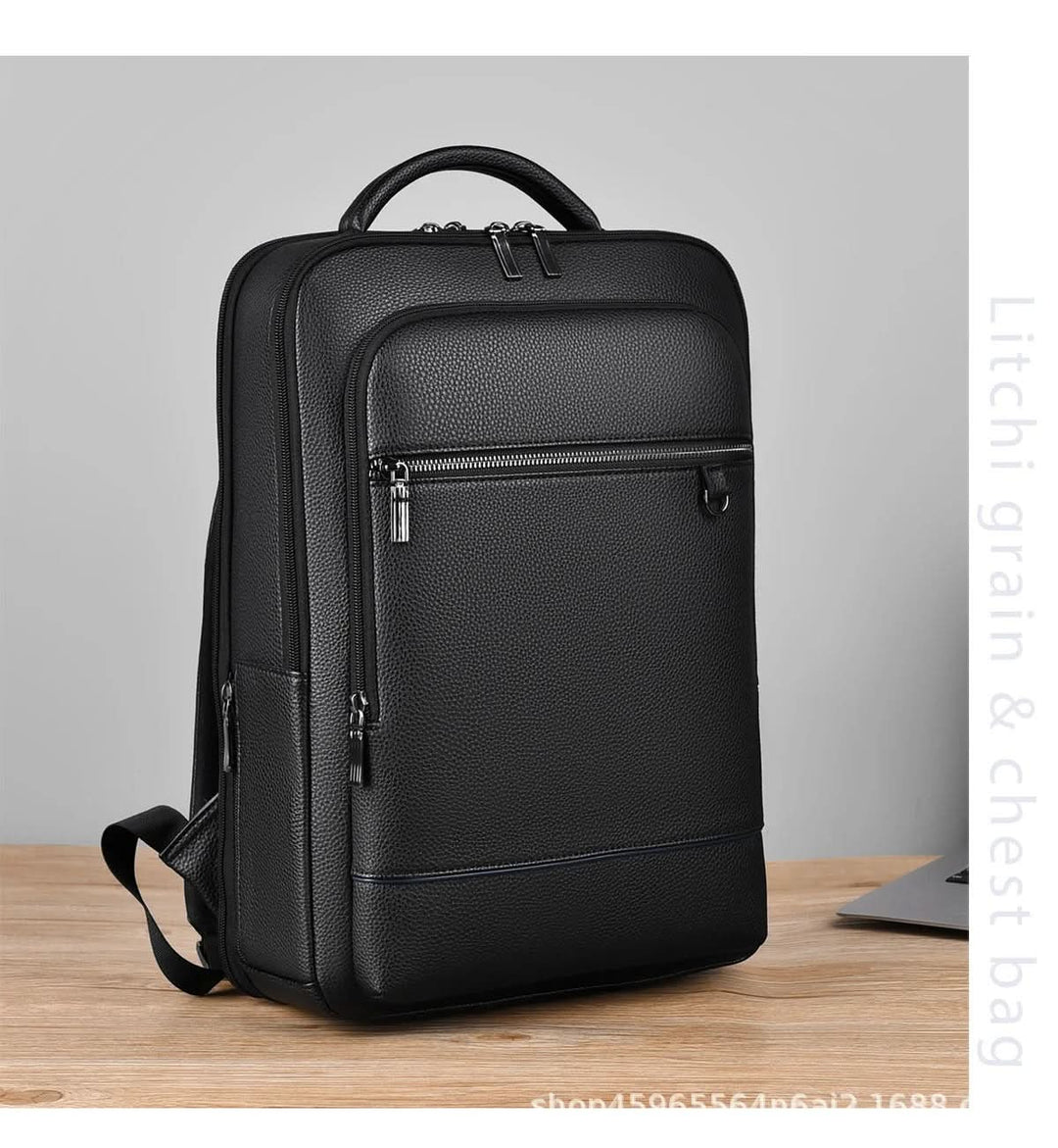 Kalsten | Elegant leather rucksack for men/women with USB port for laptop and everyday use, 15.6 inch, black