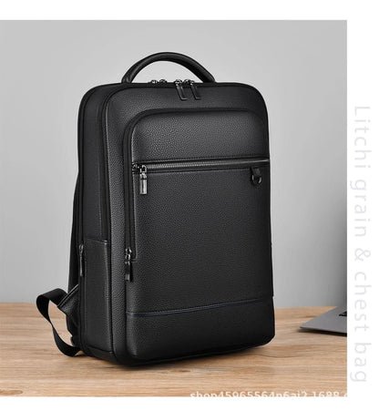 BowLift | Elegant leather rucksack for men/women with USB port for laptop and everyday use, 15.6 inch, black