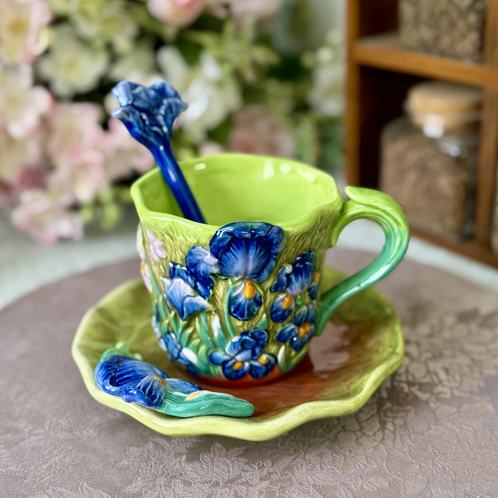 ArtSip Ceramic Cup & Saucer Set – Hand-painted 3D Design inspired by Van Gogh | Kalsten