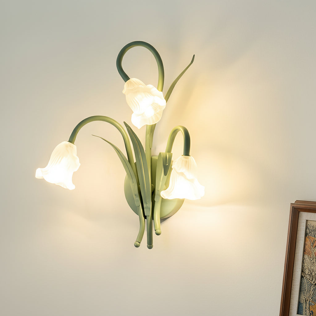 LED Wall Sconce Light – French Country Floral Green Iron Glass (30x27cm / 11.8x10.6in) | Kalsten