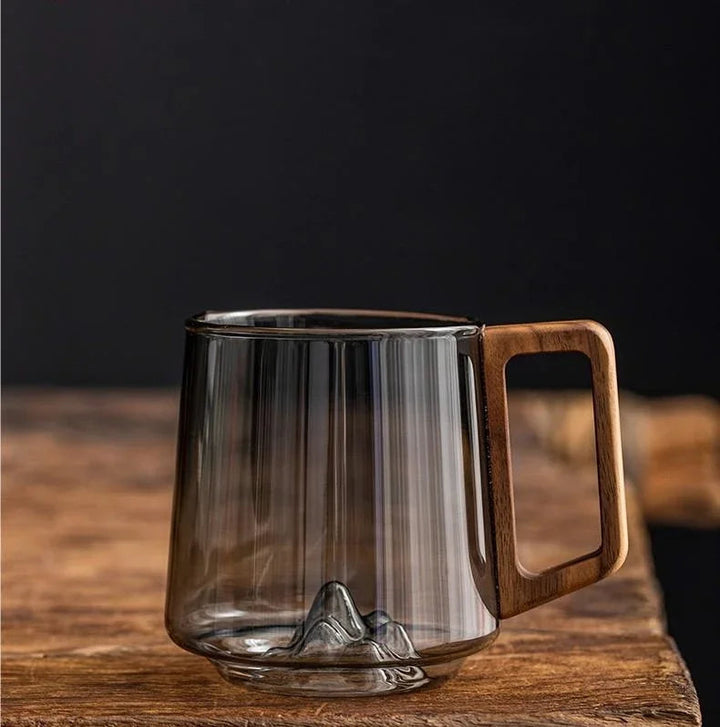 WoodGrip Glass Mug 400 ml with Wooden Handle for Hot and Cold | Kalsten