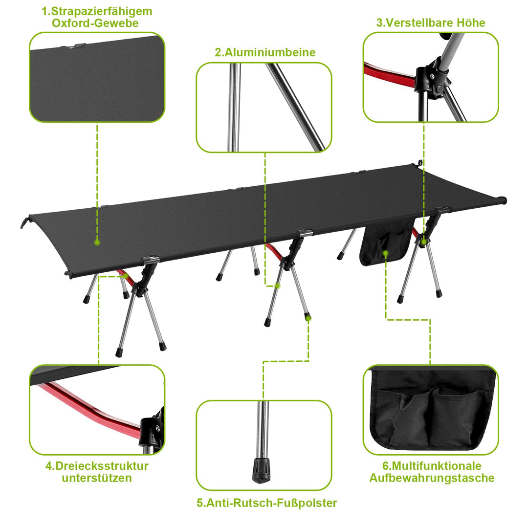 Folding Bed Black Camping Bed Height Adjustable | Kalsten