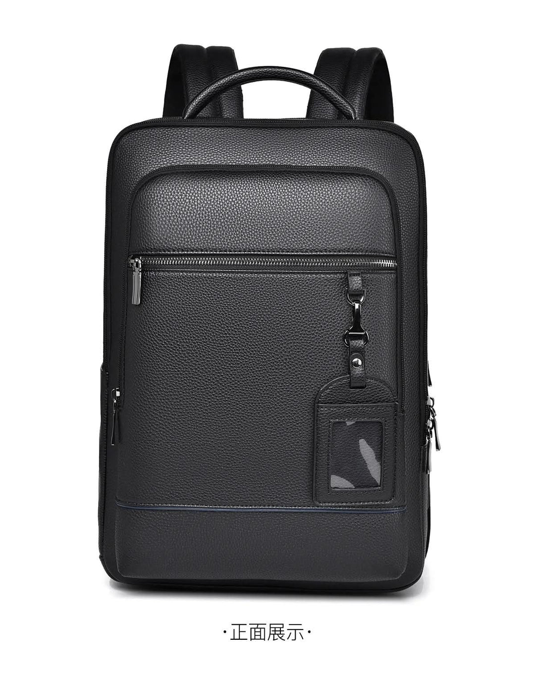 Kalsten | Elegant leather rucksack for men/women with USB port for laptop and everyday use, 15.6 inch, black