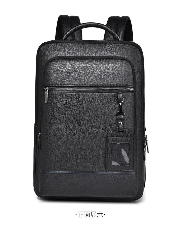 Kalsten | Elegant leather rucksack for men/women with USB port for laptop and everyday use, 15.6 inch, black