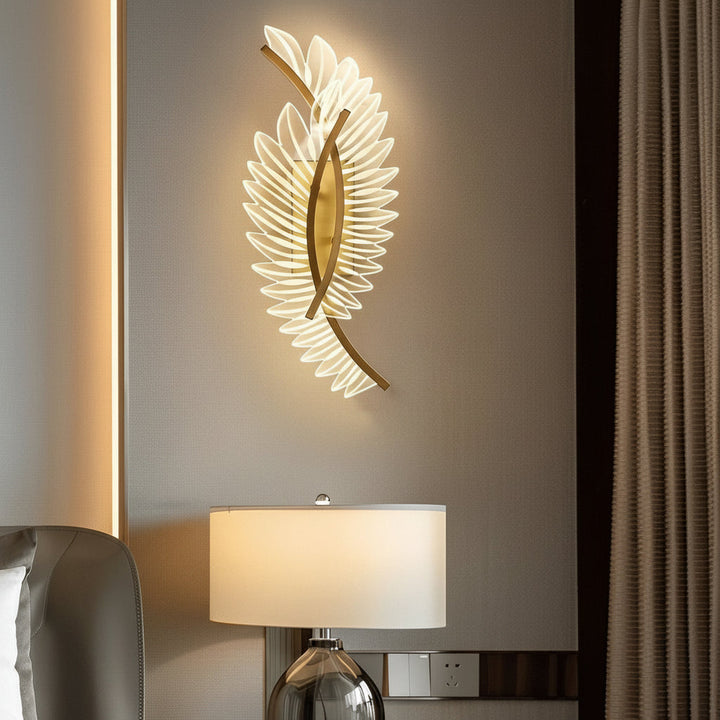 LED Wall Sconce Light – Modern Acrylic Feather Copper Leaf (40x15cm / 15.7x5.9in) | Kalsten