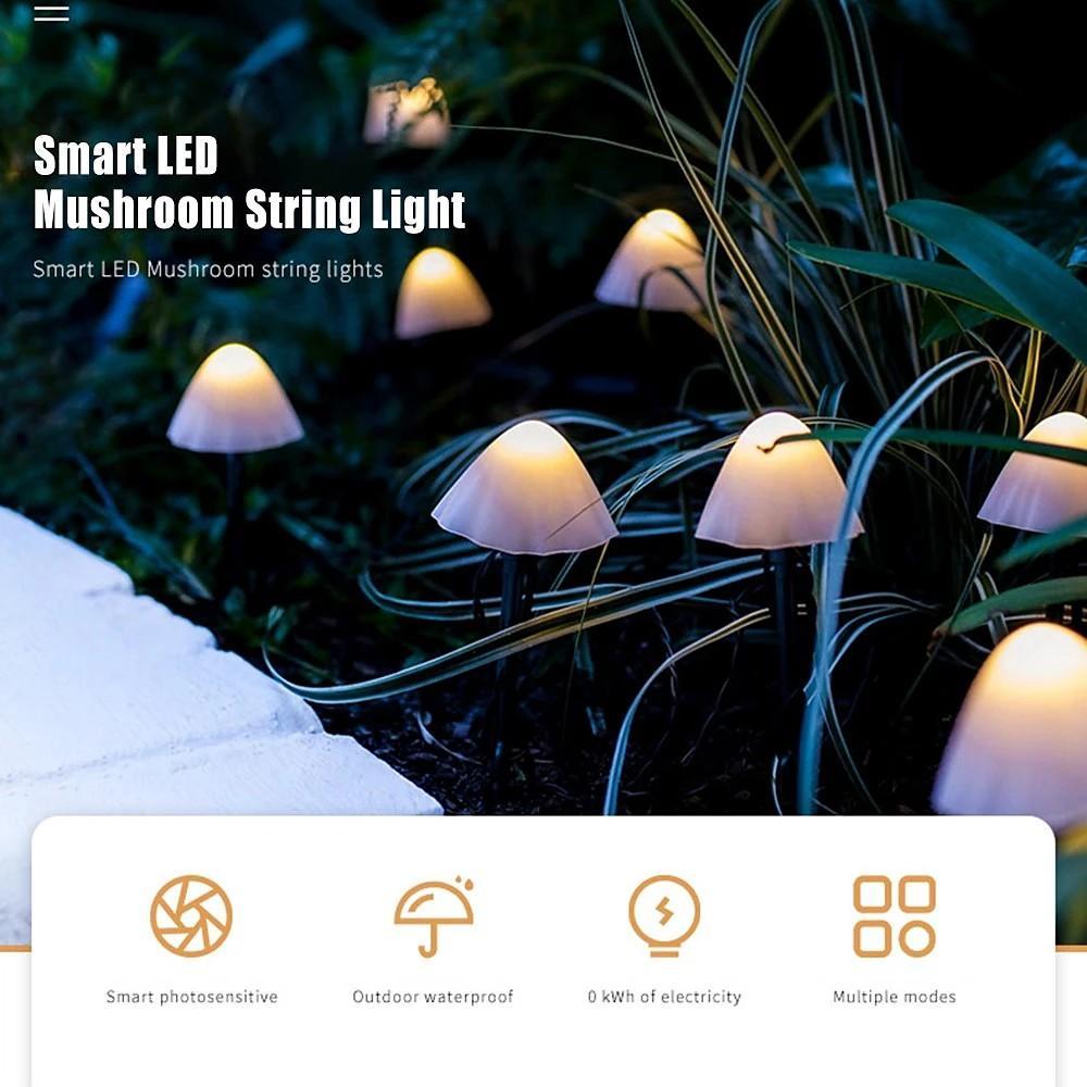Outdoor Mini Mushroom RGB Solar 16.40 ft String Lights | Kalsten