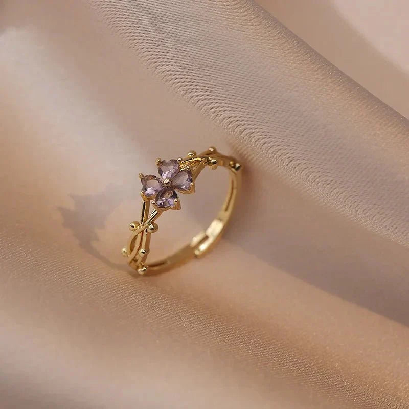 Kalsten | Adjustable Amethyst Violet Floral Ring