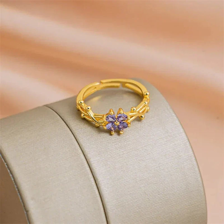 Kalsten | Adjustable Amethyst Violet Floral Ring