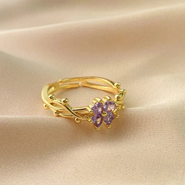 Kalsten | Adjustable Amethyst Violet Floral Ring