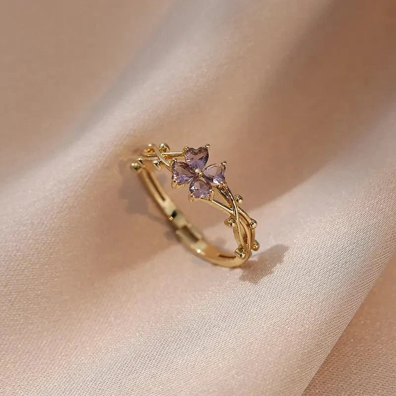 Kalsten | Adjustable Amethyst Violet Floral Ring