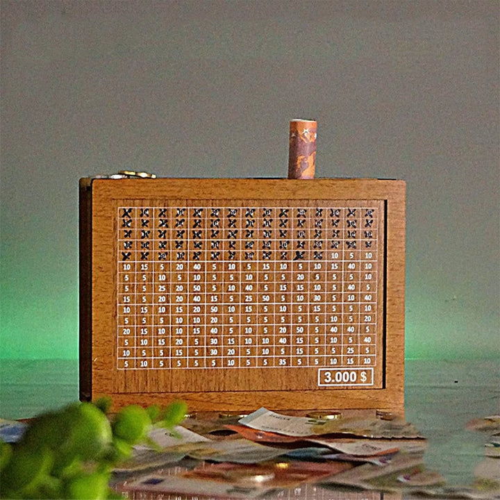 Wooden cash register with engraved figures | Kalsten