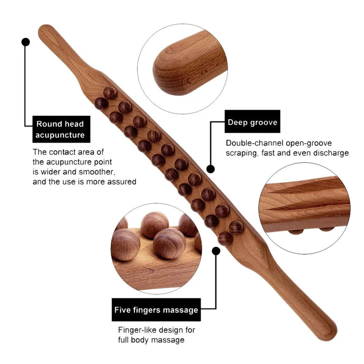 HoutRelax Gua Sha Massage Stick – 60 cm Massage Tool made of Natural Wood for Deep Muscle Relaxation | Kalsten