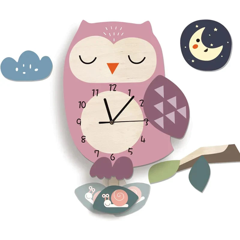 Children's pendulum clock with animal designs