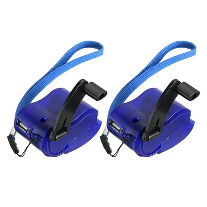 Portable emergency charger with hand crank, USB port and LED display