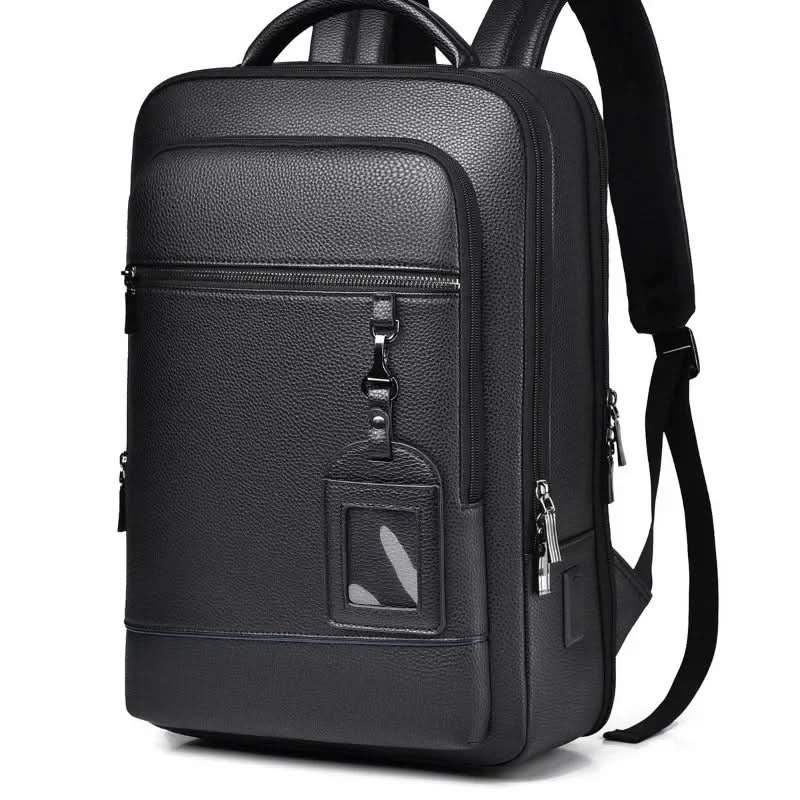 Kalsten | Elegant leather rucksack for men/women with USB port for laptop and everyday use, 15.6 inch, black