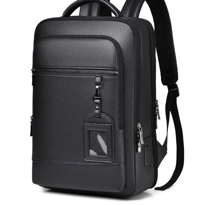 Kalsten | Elegant leather rucksack for men/women with USB port for laptop and everyday use, 15.6 inch, black
