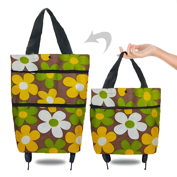 Foldable shopping trolley with expandable wheels | Kalsten