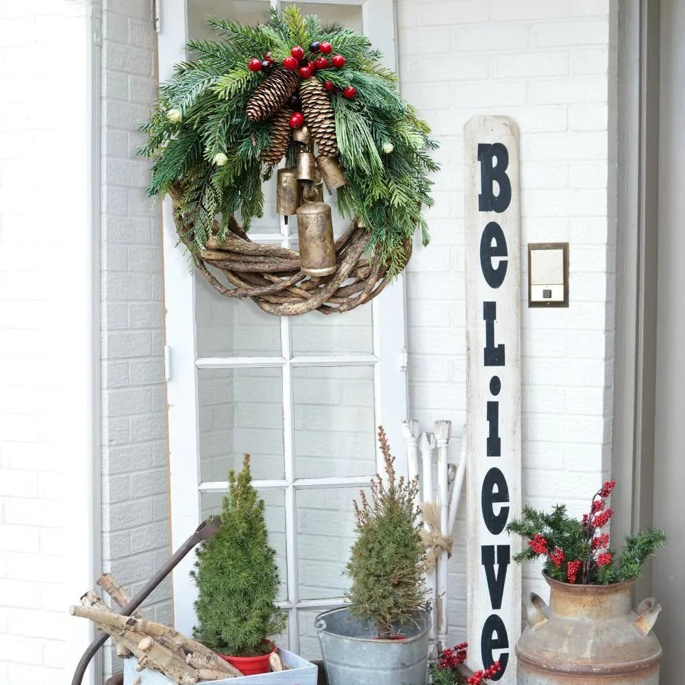 Rustic Boho Christmas Wreath with Pine Cones