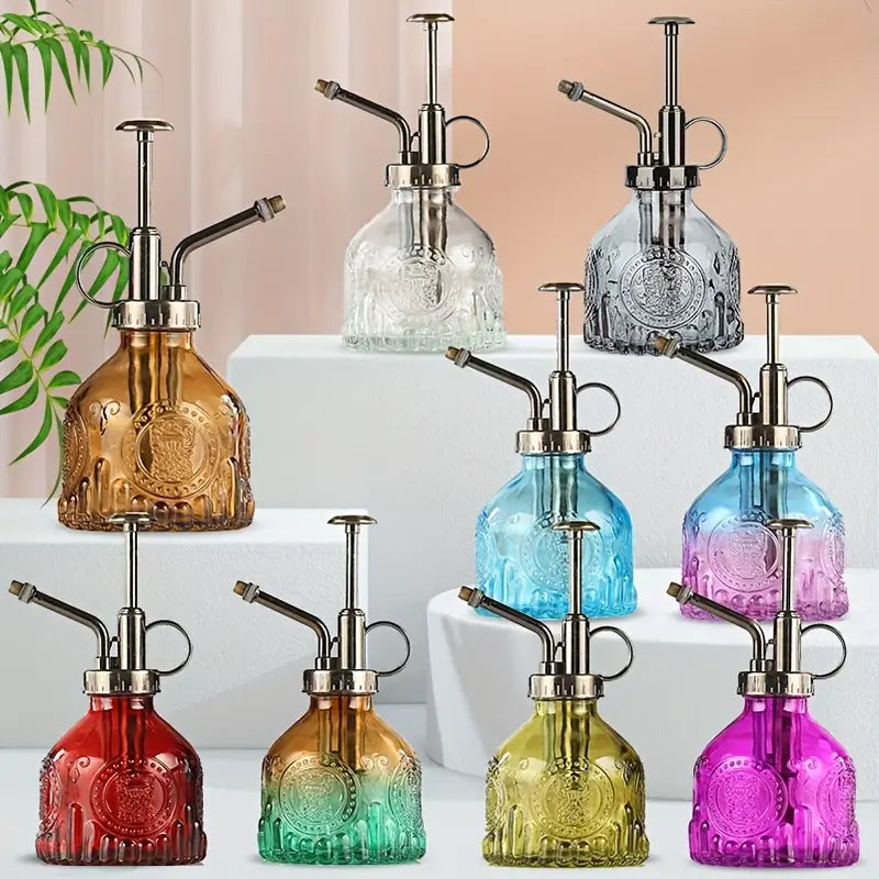 BowLift | Embossed glass bottle with metal nozzle – Plant sprayer for flower watering in vintage design