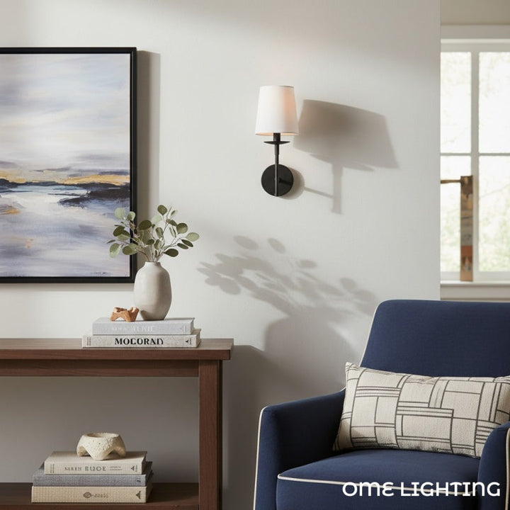 Freyza | Lodge Brass Fabric Wall Light | Kalsten