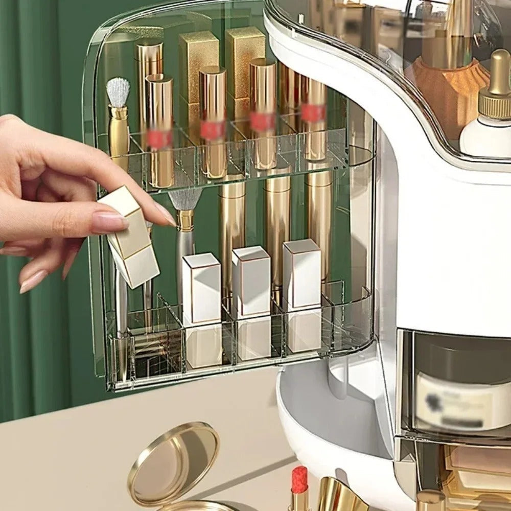 Luxury Transparent Makeup Organizer with Rotating Doors and Drawers | Kalsten