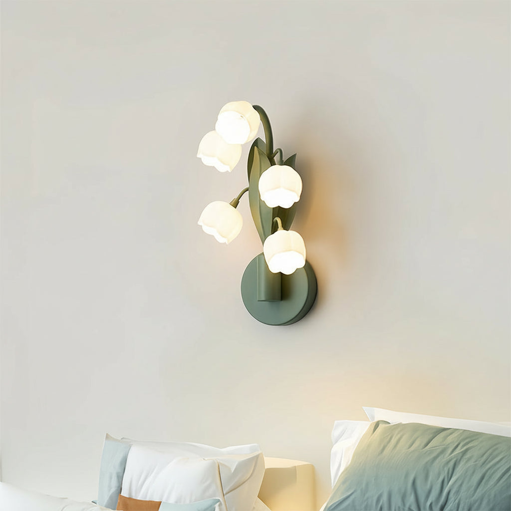 LED Wall Sconce Light – French Country Floral Bellflower Glass (33x18cm / 12.9x7in) | Kalsten