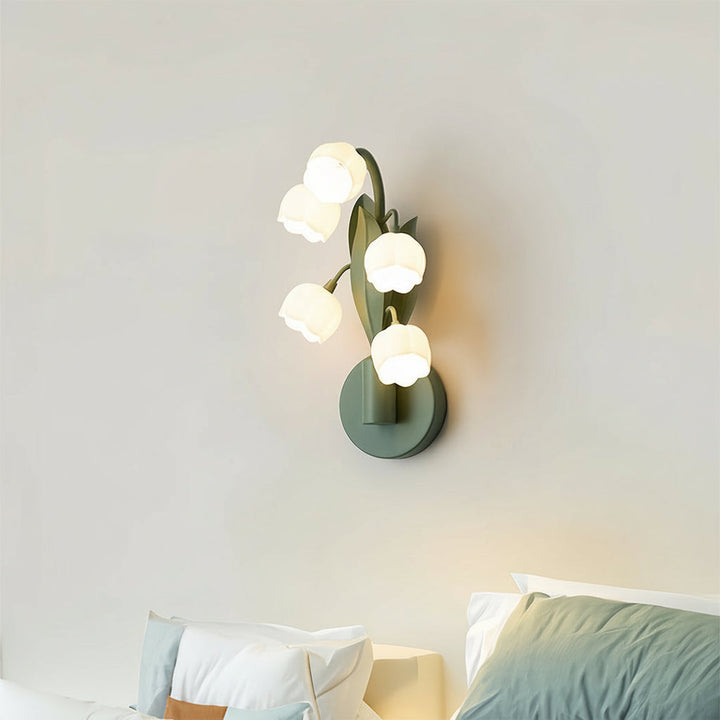 LED Wall Sconce Light – French Country Floral Bellflower Glass (33x18cm / 12.9x7in) | Kalsten