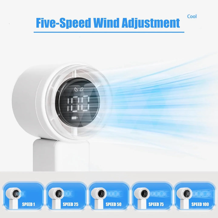 Compact High-Speed Handheld Fan with Digital Display - USB Rechargeable, 5 Speeds | Kalsten