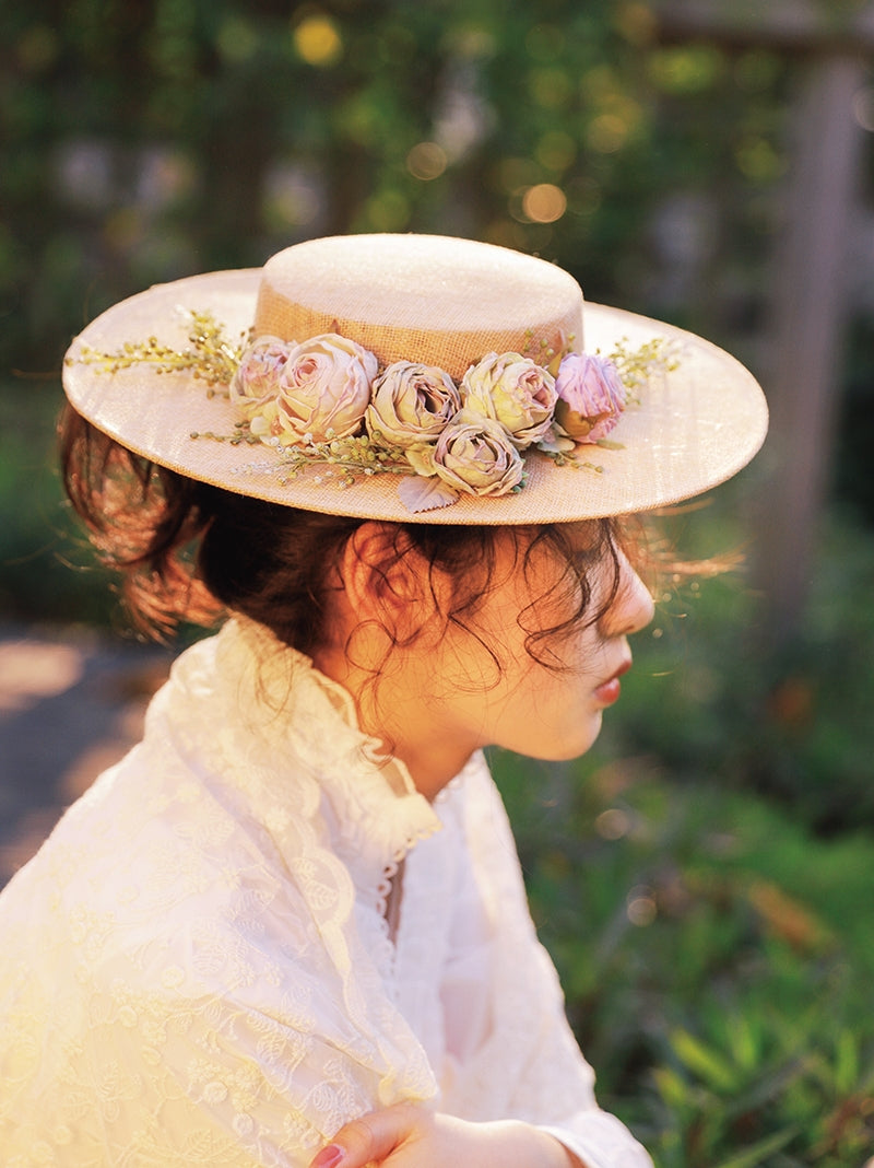 Skanto | Handmade French Hat, Retro and Elegant Hollow Flower Woodland Style Flat Hat