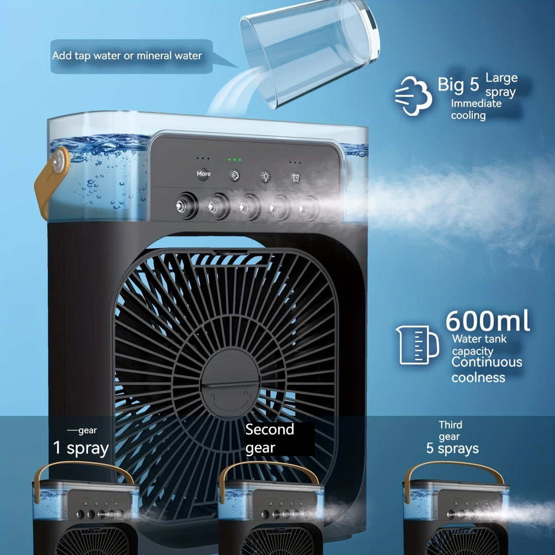 1pc Portable Air Conditioner, Household Small Air Cooler, Portable Air Adjustment For Office, 3 Speed Air Cooling Fan Humidifier, 5pcs Humidified Spray Heads For Home Appliances | Kalsten